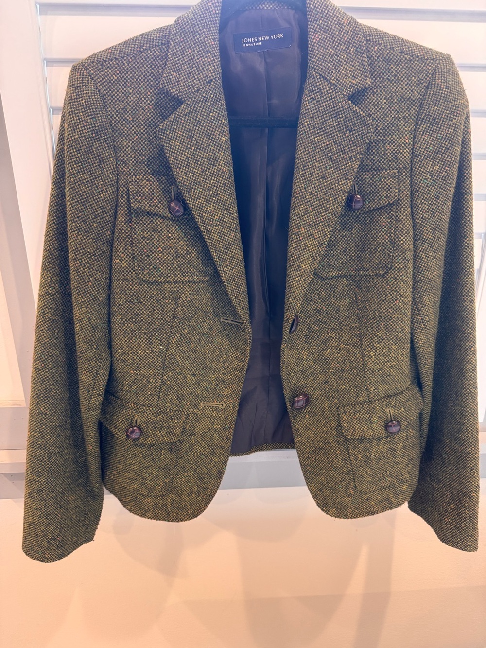 Jones New York Olive Green Tweed Blazer Jacket
